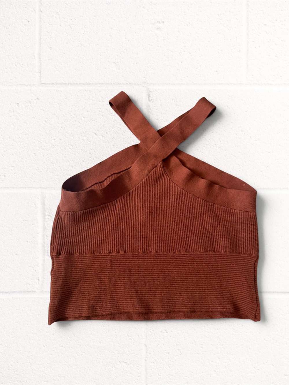 Abercrombie & Fitch Brown Ottoman Halter Cropped Ribbed Tank Top, XL - Picture 6 of 7